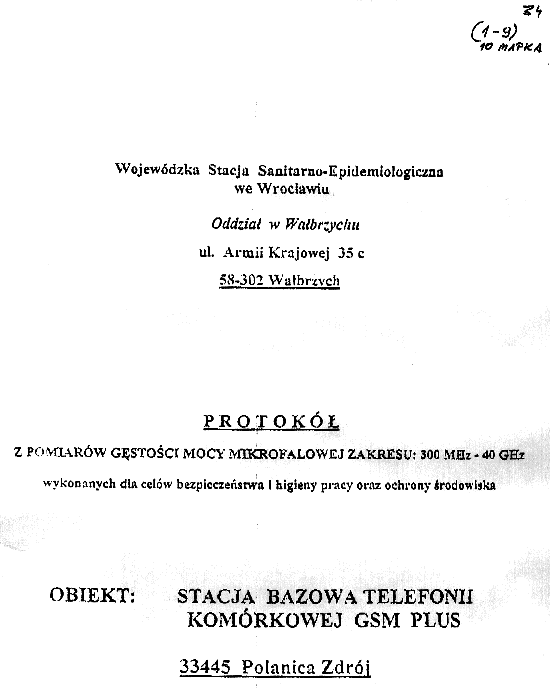 Polanica Zdr�j sprawozdanie pomiarowe, strona tytu�owa