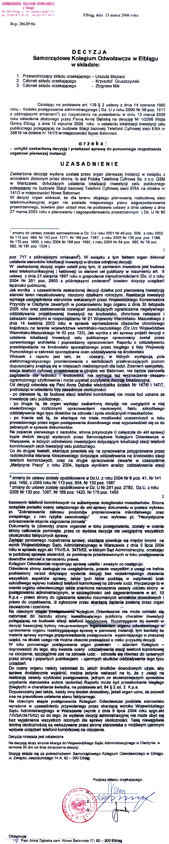 decyzja kolegium odwo�awczego w Elbl�gu